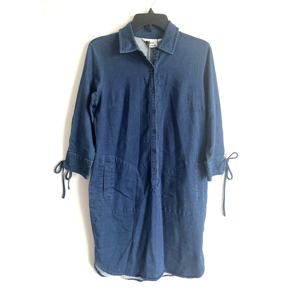 Linea by Louis Denim Dress Blue Tie Sleeve Pockets Stretch XS